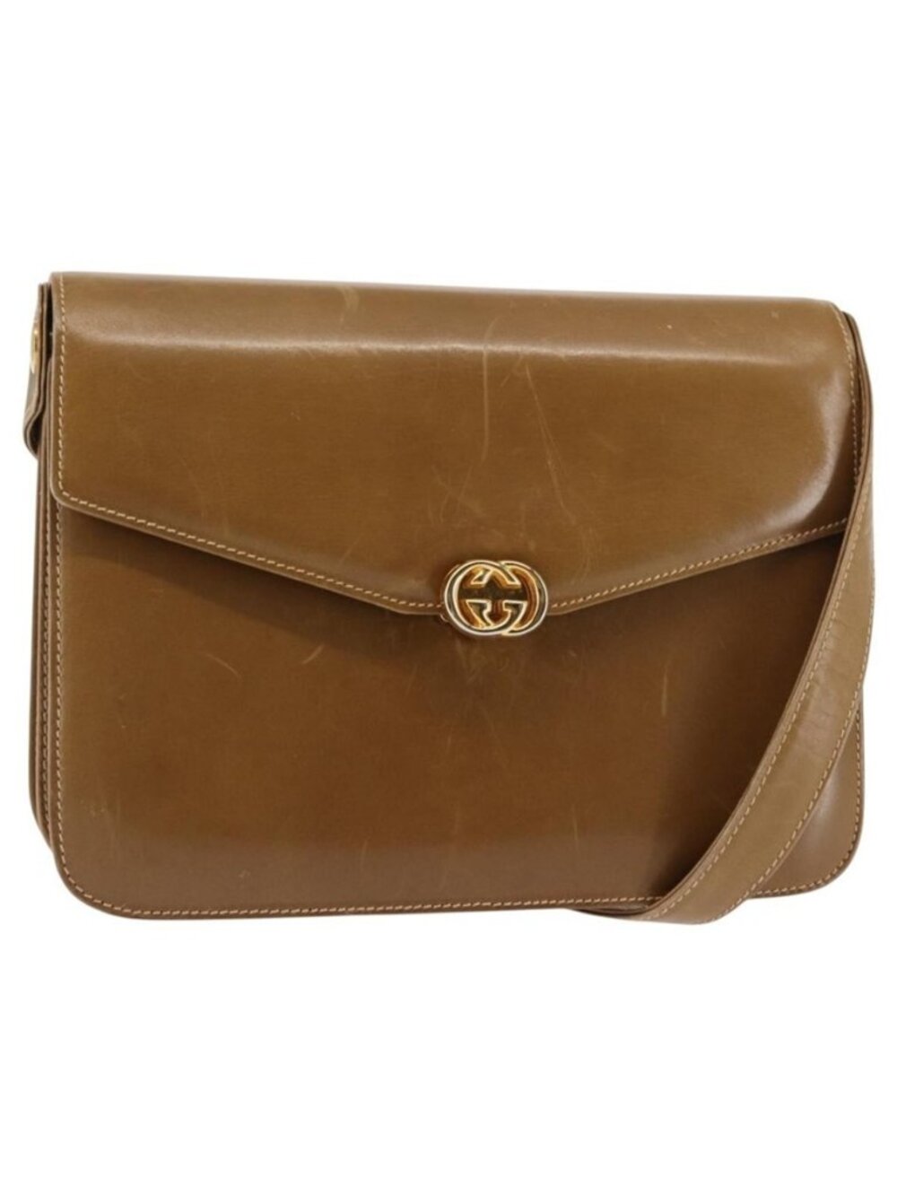 Authentic GUCCI Shoulder Bag Leather Brown Gold